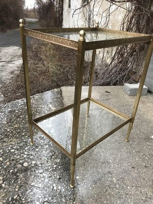 Hollywood Regency Style Brass and Glass Two-Tier Side Table, 1960s-OXJ-1726454