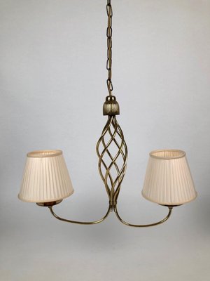 Hollywood Regency Style Brass Chandelier with 2 Shades, 1930s-BAF-763532