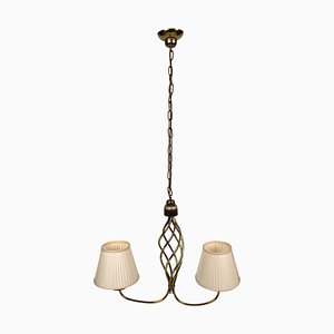 Hollywood Regency Style Brass Chandelier with 2 Shades, 1930s-BAF-763532