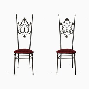 Hollywood Regency Style Brass & Velvet Chiavarine Side Chairs, Set of 2-KNM-561972