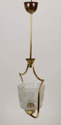 Hollywood Regency Style Pendant Lamp in Brass and Glass, Austria, 1950s-BAF-763384