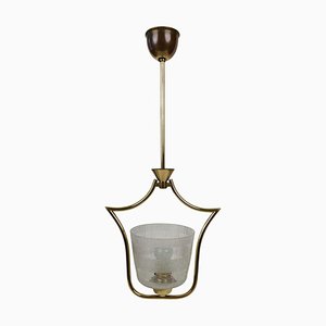 Hollywood Regency Style Pendant Lamp in Brass and Glass, Austria, 1950s-BAF-763384