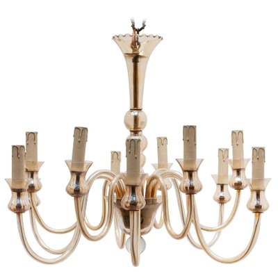 Hollywood Regency Venetian Glass 12-Light Chandelier from Murano Glass Sommerso, 1950s-KL-768447