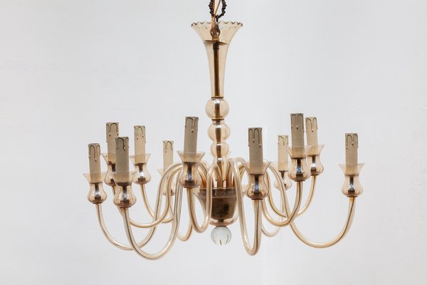 Hollywood Regency Venetian Glass 12-Light Chandelier from Murano Glass Sommerso, 1950s-KL-768447