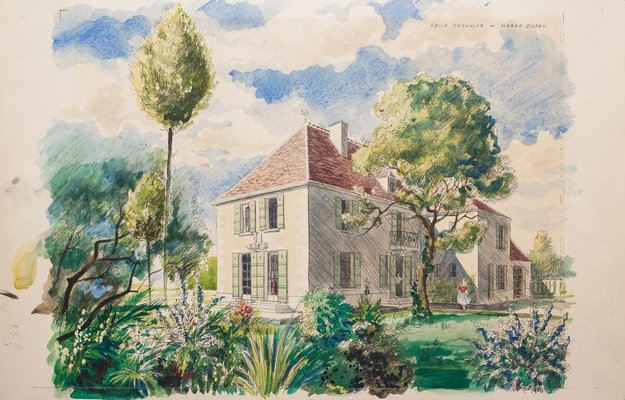 Homes - Original Watercolor on Paper by Emile Deschler - 1970s 1970s-ZCI-762187