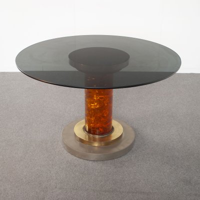 Honey Color Chromed Steel and Acrylic Glass Dining Table, 1970s-JQO-1431781