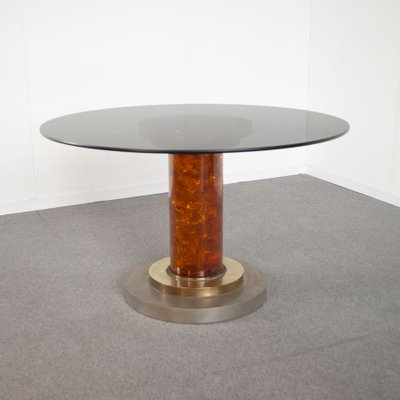 Honey Color Chromed Steel and Acrylic Glass Dining Table, 1970s-JQO-1431781