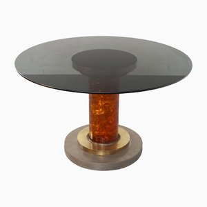 Honey Color Chromed Steel and Acrylic Glass Dining Table, 1970s-JQO-1431781