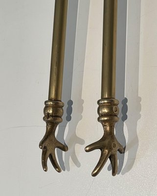 Horse Head Fire Tools in Brass in the style of the Maison Jansen, 1950s, Set of 5-BA-1780969