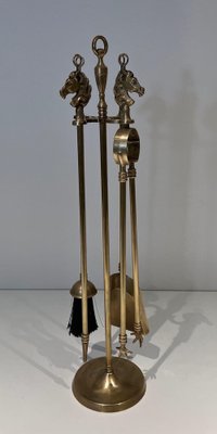 Horse Head Fire Tools in Brass in the style of the Maison Jansen, 1950s, Set of 5-BA-1780969