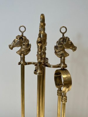 Horse Head Fire Tools in Brass in the style of the Maison Jansen, 1950s, Set of 5-BA-1780969