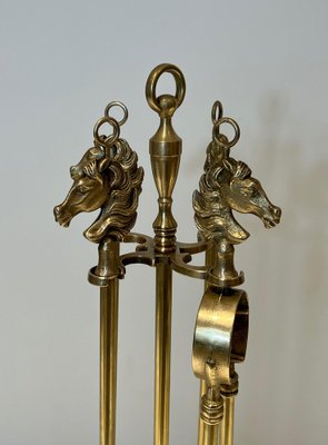 Horse Head Fire Tools in Brass in the style of the Maison Jansen, 1950s, Set of 5-BA-1780969