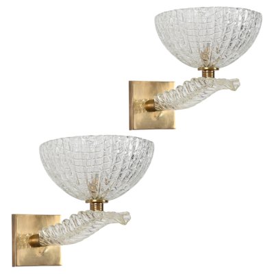 Huge Barovier Murano Leaf Glass and Brass Sconces, Italy, 1950s, Set of 2-JDR-1804942