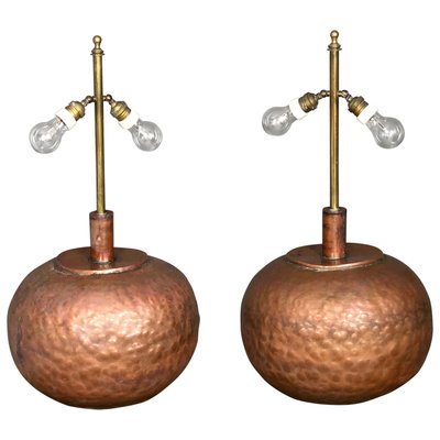 Huge Copper & Brass Table Lamps, Italy, 1970s, Set of 2-LYQ-1171752