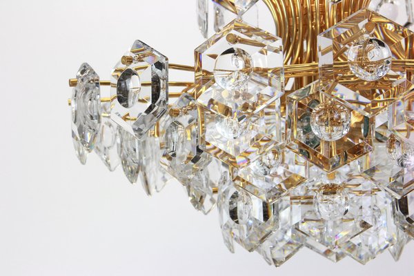 Huge German Gilt Brass and Crystal Glass Chandelier by Kinkeldey, 1960s-UGR-1085499