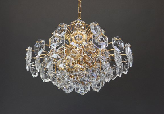 Huge German Gilt Brass and Crystal Glass Chandelier by Kinkeldey, 1960s-UGR-1085499