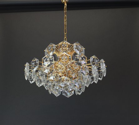 Huge German Gilt Brass and Crystal Glass Chandelier by Kinkeldey, 1960s-UGR-1085499