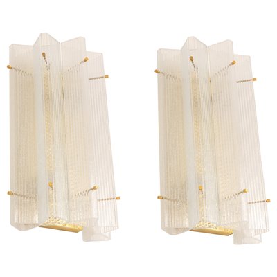 Huge Triangular Frosted Glass Wall Sconces from Limburg, Germany, 1960s, Set of 2-UGR-1172949