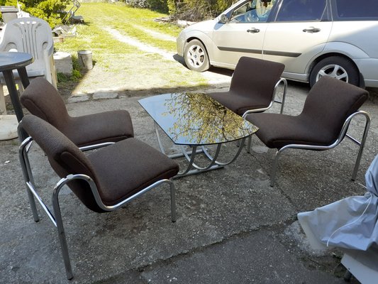 Hungarian Chrome-Plated Metal Table and Dining Chairs Set, 1960s, Set of 5-OXJ-716907