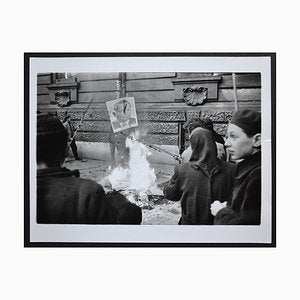 Hungary Uprising in Back a Fire with a Poster of Istvan Dobi, 1956-DYV-701268