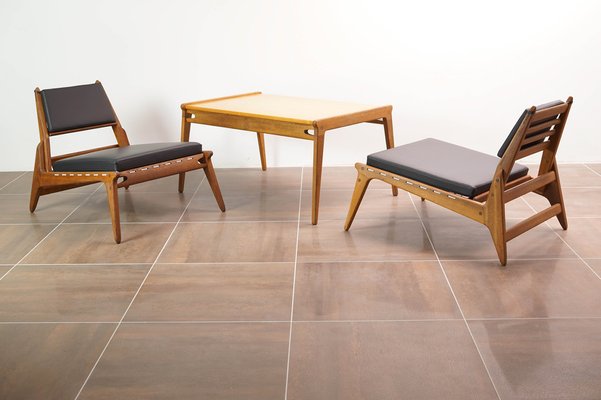 Hunting Chairs with Table by Heinz Heger for PGH Erzgebirgisches Kunsthandwerk Annaberg Buchholz, former GDR, 1960s, Set of 3-KIJ-1752723