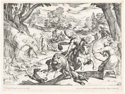 Hunting Scene - Original Etching by Antonio Tempesta - Early 17th Century Early 17th Century-ZCI-760105