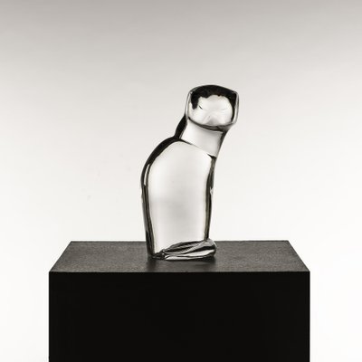 Hyaline Glass Cat Sculpture by Olle Alberius for Orrefors, 1970s-SQP-1719184