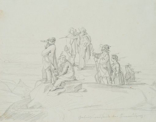 I. Ritschel, Mountain Traveler at Sunrise, 1820, Pencil-OJR-1273271