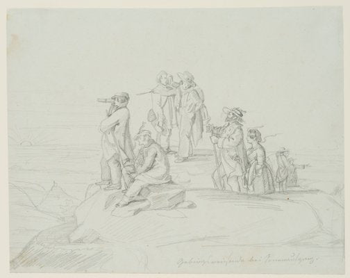 I. Ritschel, Mountain Traveler at Sunrise, 1820, Pencil-OJR-1273271