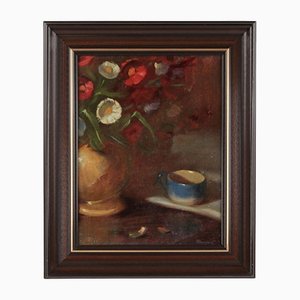 I. Ryazhsky, Still Life with a Mug and Flowers, Painting, Framed-WMV-1131815