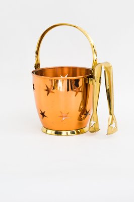 Ice Bucket with Ice Tongs in Copper and Brass and Internal Glass Cup, 1950s-SPD-958057