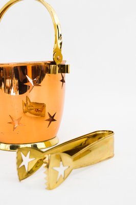 Ice Bucket with Ice Tongs in Copper and Brass and Internal Glass Cup, 1950s-SPD-958057