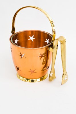 Ice Bucket with Ice Tongs in Copper and Brass and Internal Glass Cup, 1950s-SPD-958057