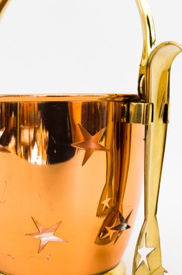 Ice Bucket with Ice Tongs in Copper and Brass and Internal Glass Cup, 1950s-SPD-958057