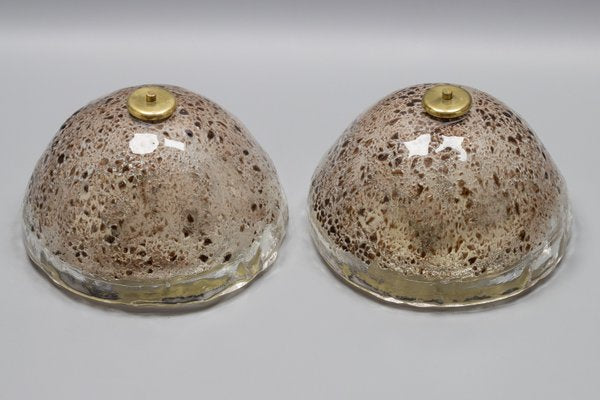 Ice Glass and Brass Flush Mounts, Germany, 1970s, Set of 2-KEG-988653