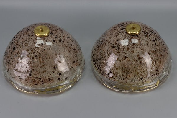 Ice Glass and Brass Flush Mounts, Germany, 1970s, Set of 2-KEG-988653