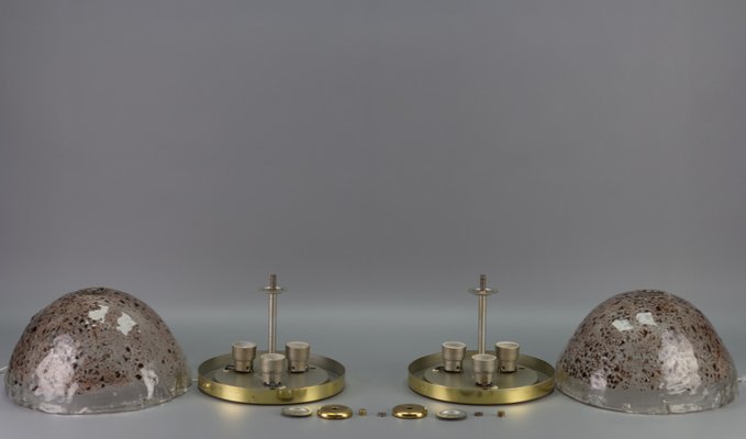 Ice Glass and Brass Flush Mounts, Germany, 1970s, Set of 2-KEG-988653