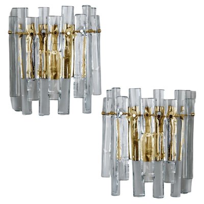 Ice Glass and Brass Wall Sconce attributed to Kinkeldey, 1970s-VDW-1436934