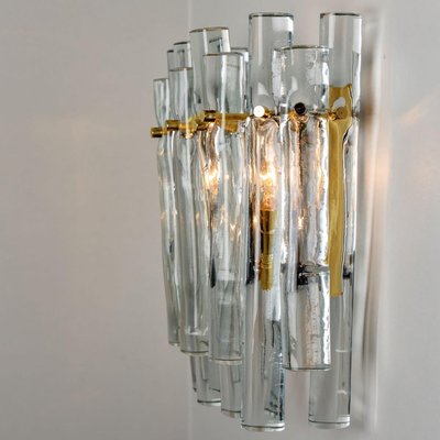 Ice Glass and Brass Wall Sconce attributed to Kinkeldey, 1970s-VDW-1436934