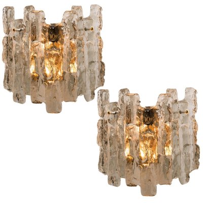 Ice Glass Light Fixtures, 2 Wall Scones and 2 Chandeliers from Kalmar, Set of 4-VDW-910075