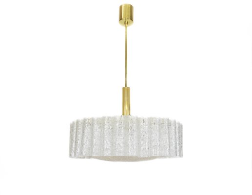 Ice Glass Tubes Chandelier with Brass Surround from Doria, Germany, 1960s-UGR-1085987