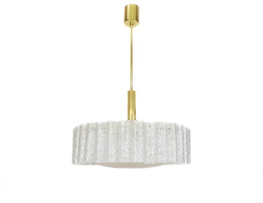 Ice Glass Tubes Chandelier with Brass Surround from Doria, Germany, 1960s-UGR-1085429