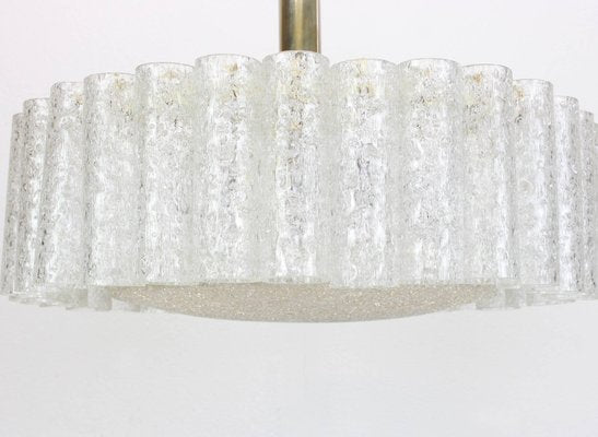 Ice Glass Tubes Chandelier with Brass Surround from Doria, Germany, 1960s-UGR-1085429