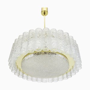 Ice Glass Tubes Chandelier with Brass Surround from Doria, Germany, 1960s-UGR-1085674