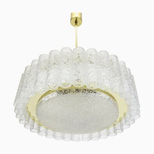 Ice Glass Tubes Chandelier with Brass Surround from Doria, Germany, 1960s-UGR-1085429