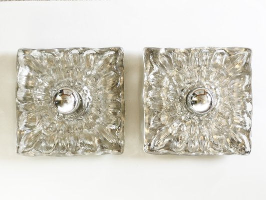 Ice Glass Wall or Ceiling Lamps attributed to Peill & Putzler, Germany, 1960s, Set of 2-PBW-1749916