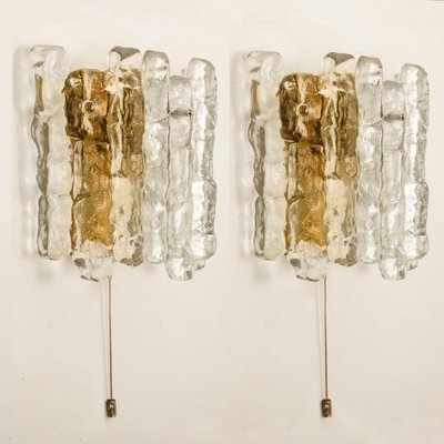 Ice Glass Wall Sconces with Brass Tone by J. T. Kalmar, Austria, Set of 6-VDW-994081