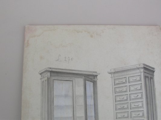 Illustrations from Furniture Archive, Early 20th Century, Original Pencil Drawings, Set of 2-CNH-1800333