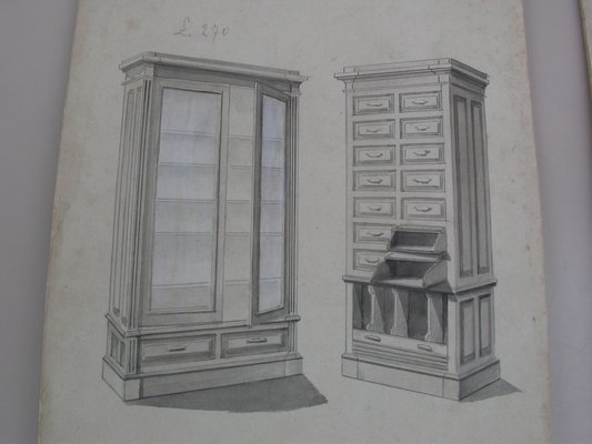 Illustrations from Furniture Archive, Early 20th Century, Original Pencil Drawings, Set of 2-CNH-1800333