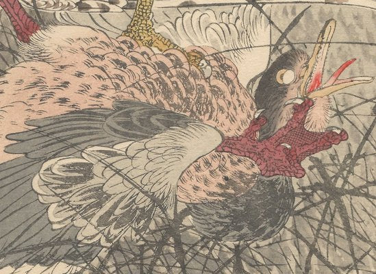 Imao Keinen, Double-Page Eurasian Goshawk Grabbing Eurasian Teal from Keinen Kacho Gafu, 1892, Woodblock Print-YWW-2035984